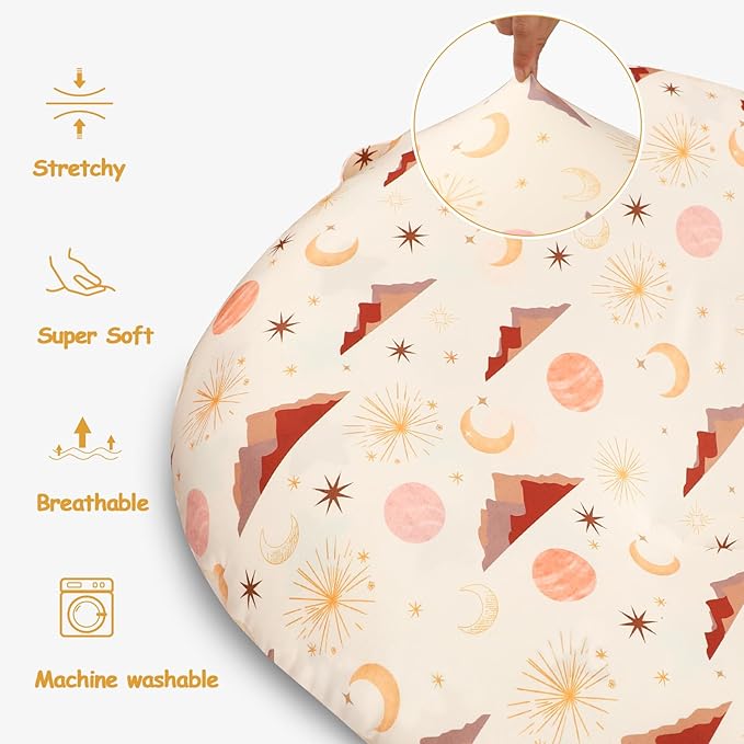 Newborn Lounger Cover, Baby Lounger Cover for Girls Boys, Soft Removable Slipcover Fits Newborn Lounger, Moon (Cover Only)