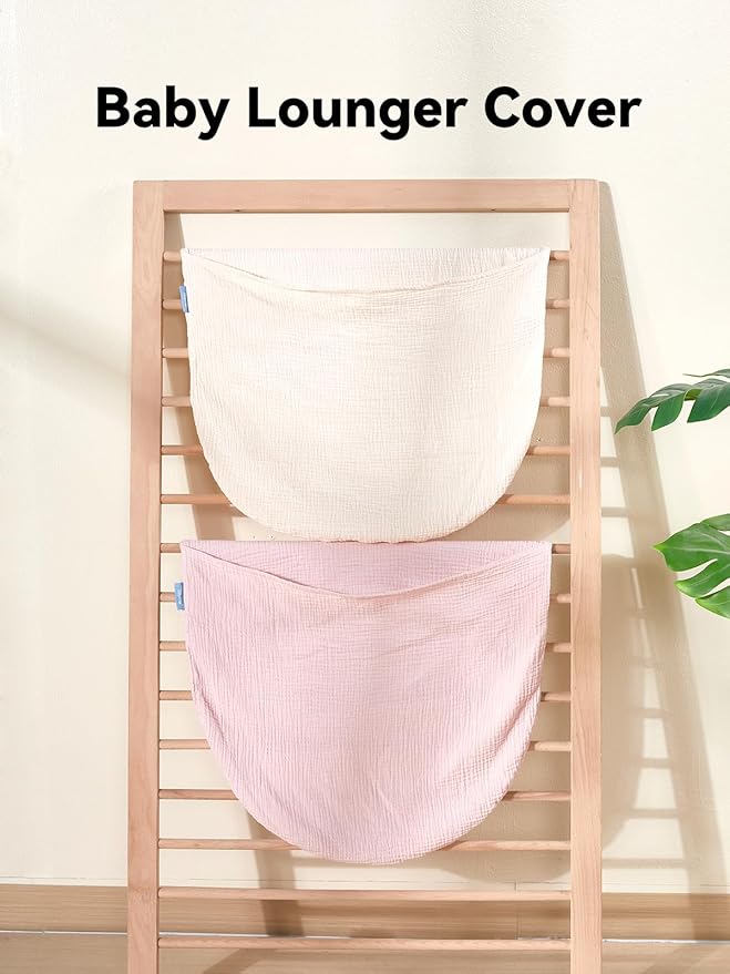 TILLYOU Muslin Baby Lounger Cover, 100% Cotton Newborn Lounger Cover, 2 Pack Baby Nest Slipcover for Boys Girls, Cover Only, Pink and Apricot