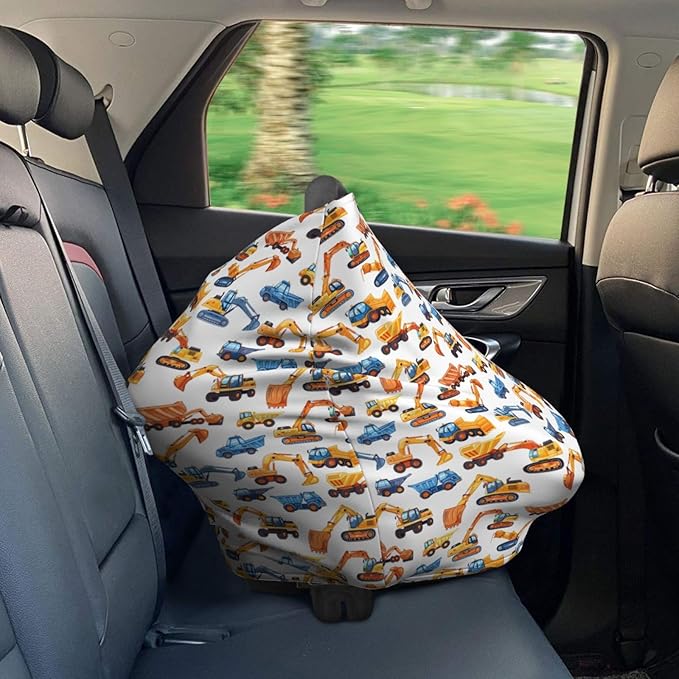 Excavators and Trucks Baby Car Seat Covers Carseat Canopy Soft Infant Stroller Cover Nursing Breastfeeding Covers for Girls Boys Newborn