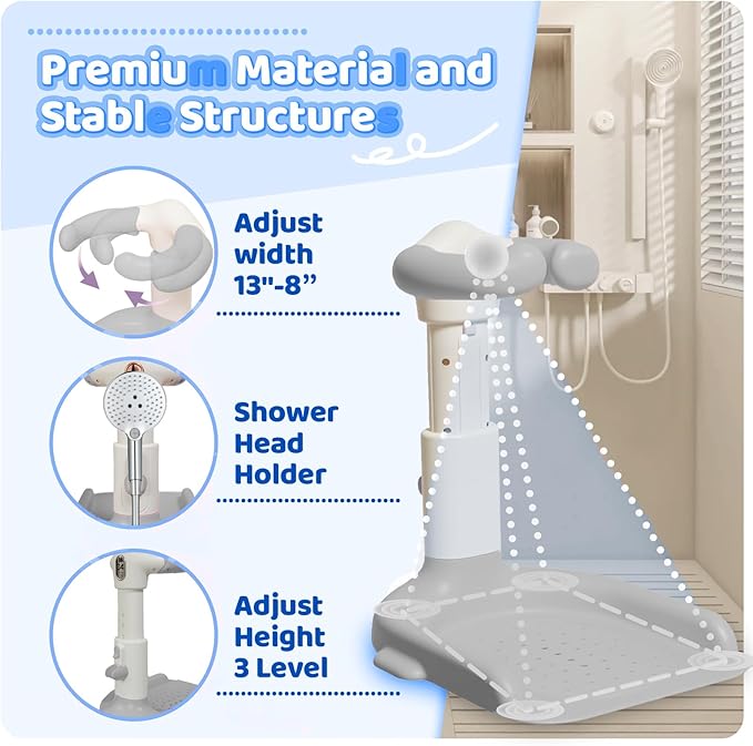 Baby Bath with Shower Stand Support , Non-Slip Adjustable Baby Standing Support,Soporte para Bañera de Bebé,Toddler Standing Up Themselves,Ideal Gift for baby standing bath 8-36 Months (Gray)