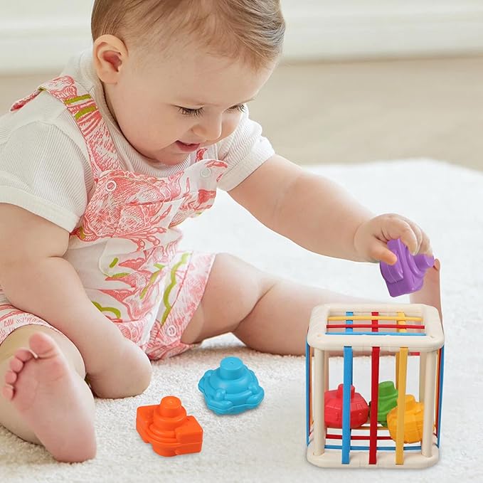 Baby Sensory Shape Sorter Blocks Toy, Activity Cube Bins, Montessori Educational Learning Fine Motor Skills Toys for Babies Toddlers 6 12 18 Months Age 1 2 3 One Two Year Old Boys Girls Gifts