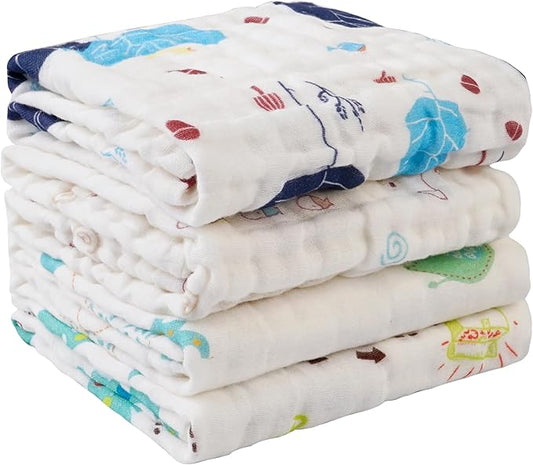 Baby Muslin Burp Cloths, 100% Cotton Burping Cloths Super Absorbent Soft, Bath Towel Burp Cloths for Baby Girl Boy, Great Gift for Newborn, 10 x 20 inch, 4 Pack, Fox & Whale