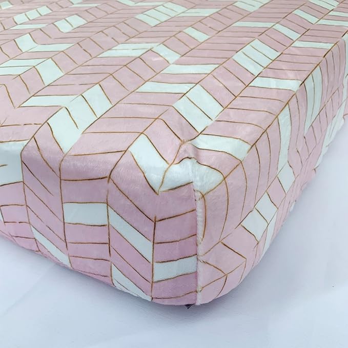 KiddyKloud Mini Fitted Sheet for Mini Crib, Pack n Play Playard Sheet 38 x 24.5 x 5 Inches | Minky Fabric (Light Pink)