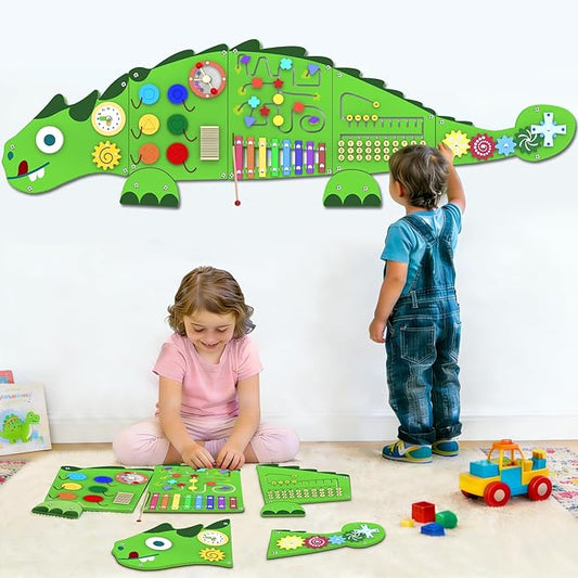 Activity Wall Panels for Kids: Dinosaur Sensory Wall Board for 3+ Years with 10 Activities - Wooden Decor for Toddler Playrooms Bedrooms Daycares