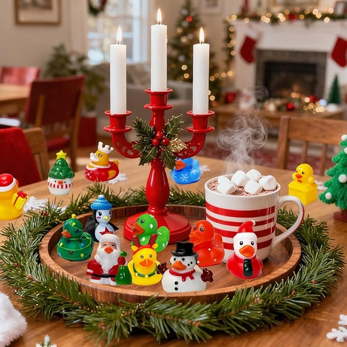Rubber Ducks in Bulk Mini Rubber Ducks Basket Stuffers Ducks for Kids Baby Bath Toys Party Favor (Christmas, 48)