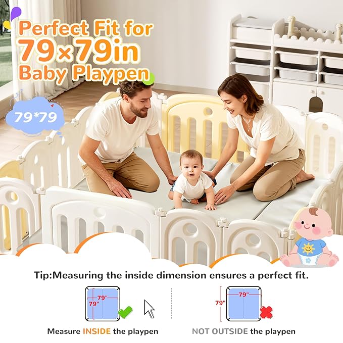 Baby Play Mat for Floor– 1.2" Thick, Foldable, Waterproof, 79×79 Playpen Mat, Non-Toxic, Easy to Clean, Thickened Foam Cushioned, Perfect for Tummy Time & Crawling, Babies & Toddlers