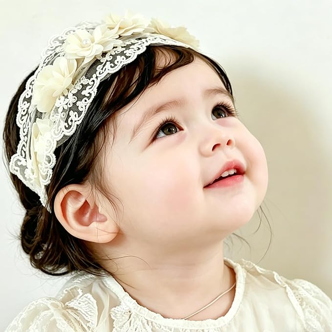 Baby Girls Hairband Soft White Bow Lace Headband Elastic Floral Hairbands Hair Accessory for Newborn Infant Toddler