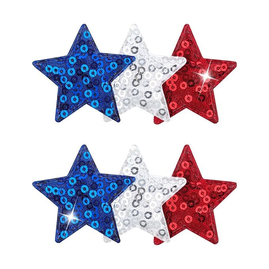 4th of July Baby Hair Clip Patriotic Star Bow Sequin Star Alligator Clip for Newborn Toddler 4th of July Hair Accessories for Kid Blue Red White Bow