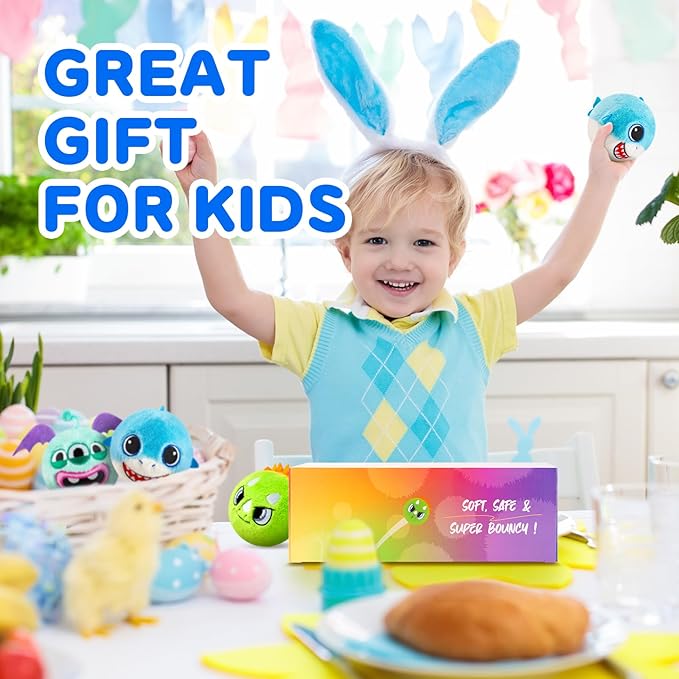 PlayZap Bouncy Balls 3" Large Size with Easter Bunny Stuffed Animal- Easter Basket Stuffers for Toddler Sensory Toys BPA-Free Safe Toys Gifts for Kids Boys Girls 1-3 3-5 5-8