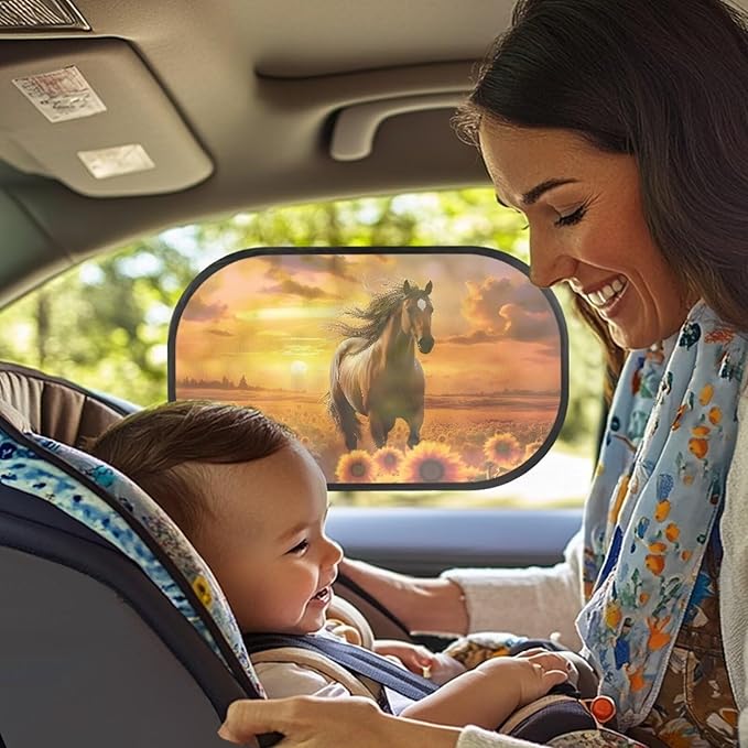 Bulopur Sunflower Horse 2 Pack Window Shades for Car UV Protection Breathable Car Seat Sun Protection Easy to Install Mesh Back Window Sun Shades for Car