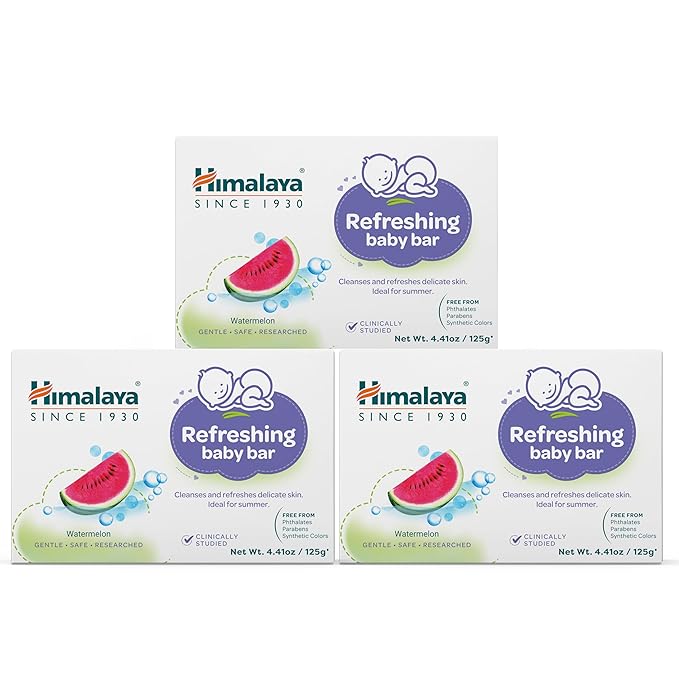 Himalaya Refreshing Baby Bar, Gentle Herbal Cleanser for Baby’s Delicate Skin, Soothes and Hydrates, No Post-Bath Dryness, Adds Freshness, Clinically Studied, 4.41 oz (125g) 3 Pack
