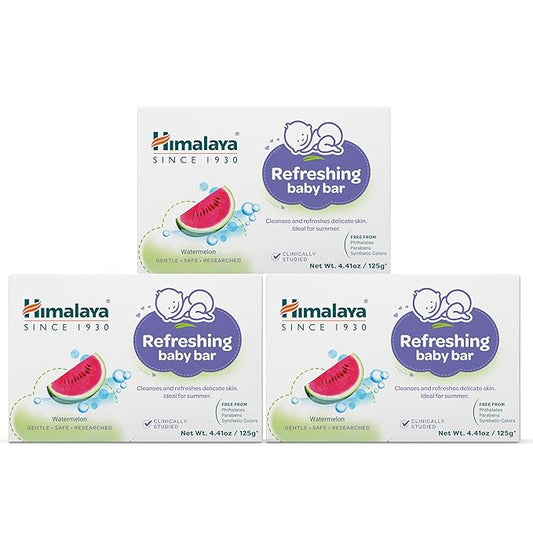Himalaya Refreshing Baby Bar, Gentle Herbal Cleanser for Baby’s Delicate Skin, Soothes and Hydrates, No Post-Bath Dryness, Adds Freshness, Clinically Studied, 4.41 oz (125g) 3 Pack