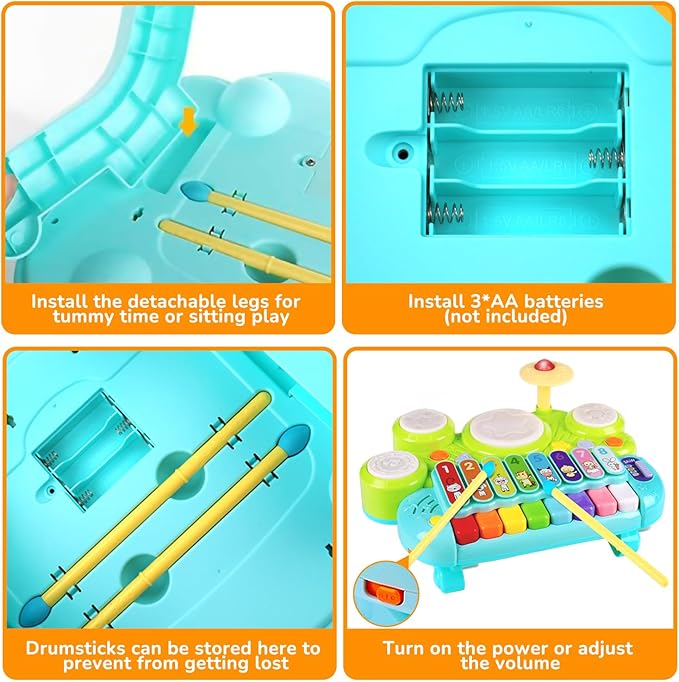 Baby Piano Drum Set for Toddlers 1-3, Musical Toys 3 in 1 Baby DJ Table Piano Keyboard Xylophone Instruments for 1 2 Year Old Boys Girls Music & Light Activity Table 6-12-18 Months Old Birthday Gifts