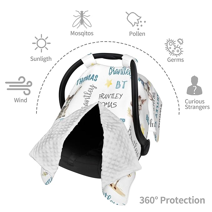 Custom Baby Car Seat Canopy Personalized Car Seat Covers with Name for Baby Boys Girls Customized Donkey Nursing Breastfeeding Cover Infant Carseat Canopies Newborn Minky Baby Blanket