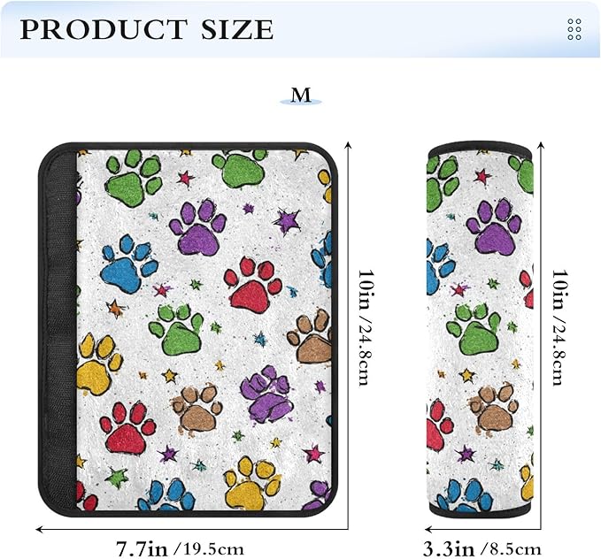 2 Pack Seatbelt Covers Seat Belt Cover Pad for Adults Boys Girls Car Seat Strap Covers Pads Cushion Universal Shoulder Strap Pad Protector for Backpack Camera Bag 6.5 Inch Cute Colorful Paw Prints and