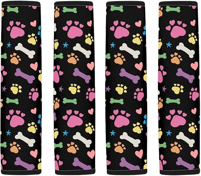 Dog Paw Prints Soft Car Seat Shoulder Strap Pads Seatbelt Strap Cover Carseat Straps Covers Seat Belt Cover Pad for Kids 4 Pack Seatbelt Covers Compatible with Most Car