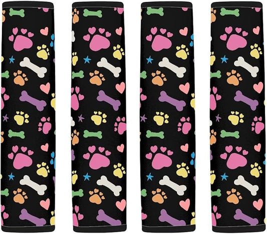 Dog Paw Prints Soft Car Seat Shoulder Strap Pads Seatbelt Strap Cover Carseat Straps Covers Seat Belt Cover Pad for Kids 4 Pack Seatbelt Covers Compatible with Most Car