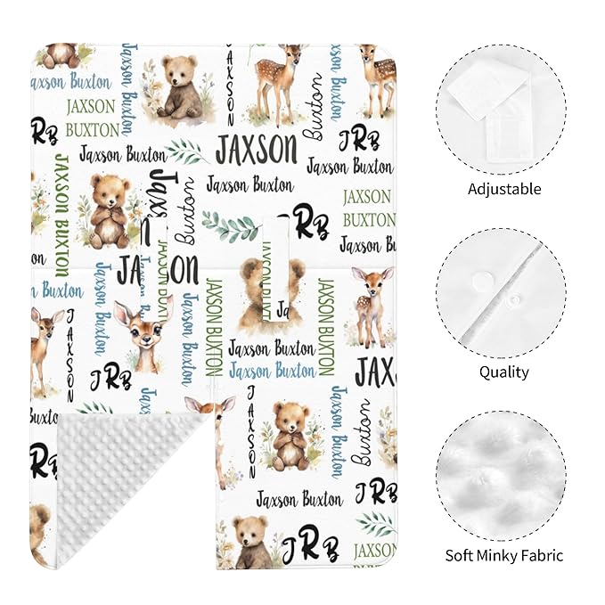 Winter Carseat Cover for Baby Personalized Woodland Baby Car Seat Cover with Name Custom Minky Car Seat Canopy Boys Girls Infant Carrier Covers Nursing Cover Toddler Blanket