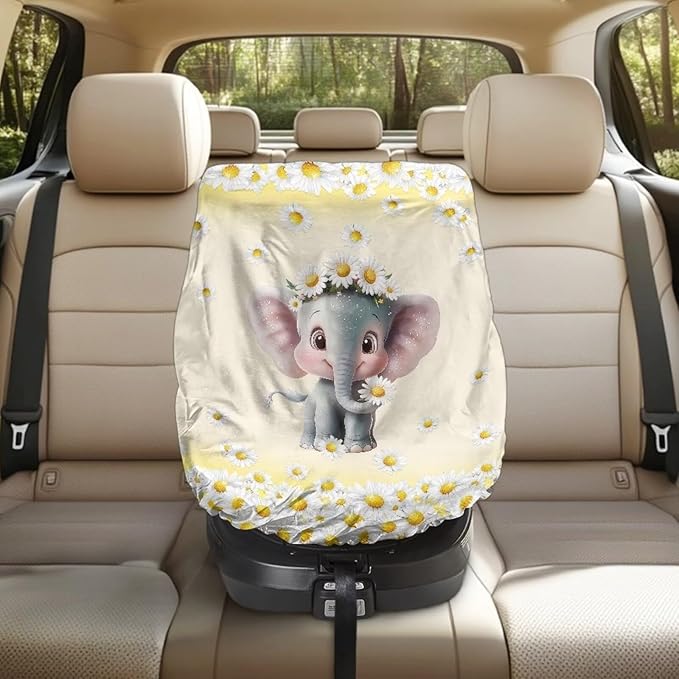 XYZCANDO Elephant Car Seat Covers for Babies Girl Cartoon Car Seat Sun Protection Replacement Baby Car Seat Sun Shade Cover for Travel Breathable Cooling Car Seat Cover Baby Gift for Wife