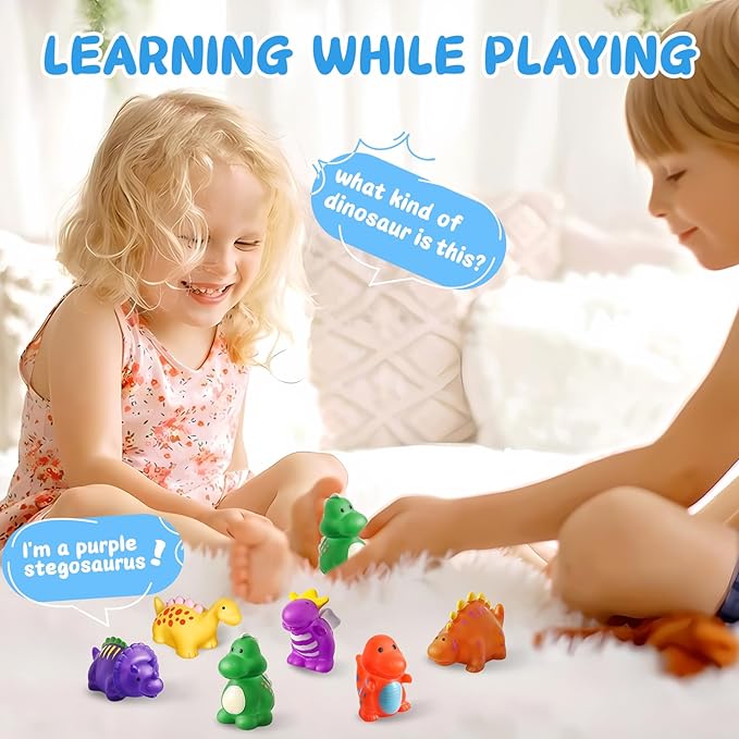 Color Changing No Hole Toddler Bath Toys for Kids Ages 1-3 4-8, Easter Egg Fillers Easter Basket Stuffers Dinosaur Bath Toys Toddlers 2-4, Dinosaur Toys, Bathtub Water Toys with Drying Bag