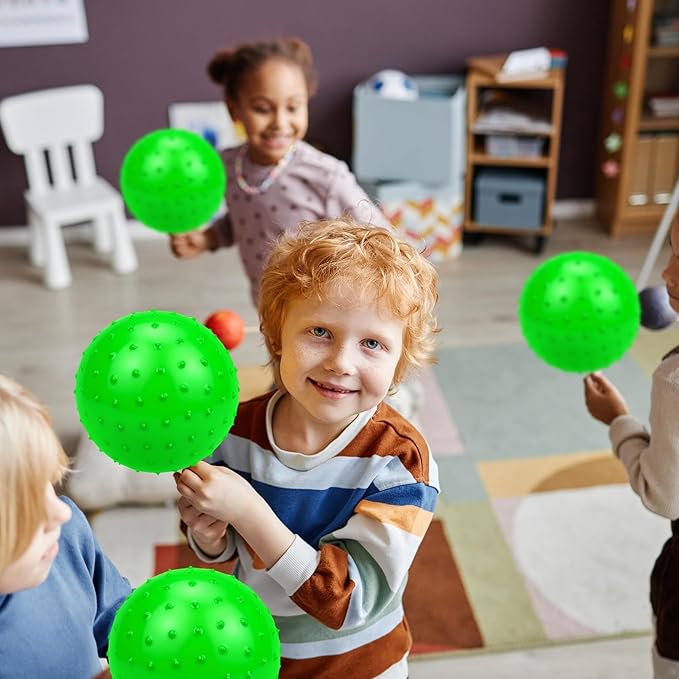 12PCS Bouncy Balls for Kids Toddlers, 7 Inch Sensory Balls Spiky Massage Stress Ball Bulk with Air Pump, Indoor Outdoor Sports Sensory Toys & Party Favors(Green)