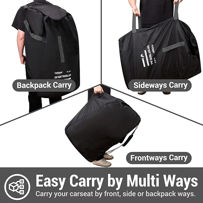 Car Seat Travel Bag Backpack for Air Travel Universal Infant Carseat Gate Check Bag Cover for Airplane, Foldable with Pouch, Gray