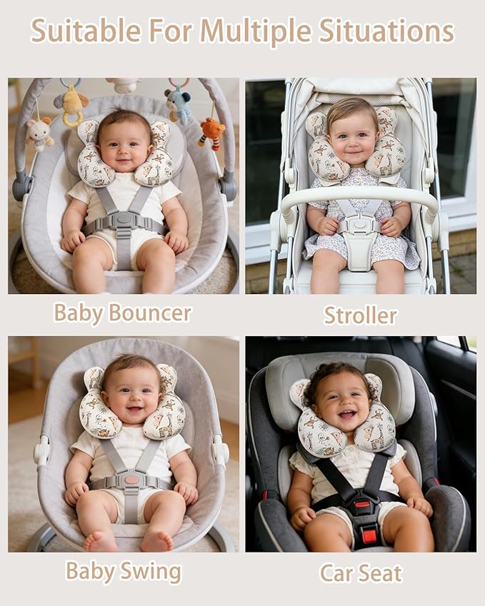 KAKIBLIN Baby Travel Pillow, Baby Neck Pillow for Car Seat, U-Shaped Head and Neck Support for Stroller Pushchair, Soft Cooling Breathable Infant Head Pillow for Newborn Toddler