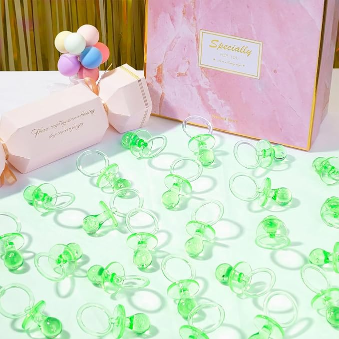 36 Pieces Acrylic Pacifiers for Baby Shower Games, 2.5'' Baby Shower Pacifiers, Bulk Pacifier for Hunt Games, Gender Reveal Table Scatter, Party Favors Decoration(Green)