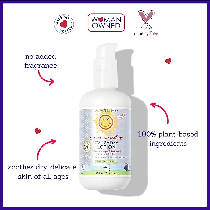 California Baby Super Sensitive Unscented Lotion | 100% Plant-Based Moisturizer | Baby Lotion For Newborn | Hypoallergenic Baby Lotion | 8.5 oz