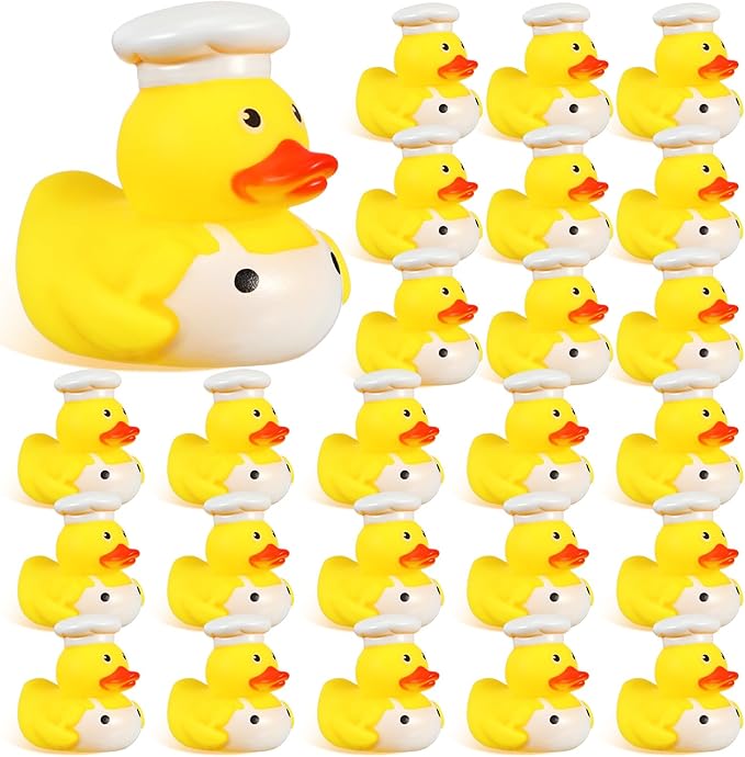 Sotiff 24 Pcs Chef Rubber Ducks Bulk 2 Inch Chef Rubber Ducky for Birthday Party Gifts Beach Summer Bathtub Pool Float
