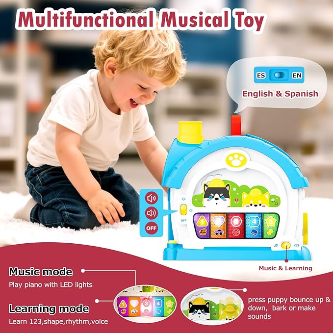 Ming You Interactive Toys for 1 2 3 Year Old Boy Gifts, Baby Musical Toy House with Stuffed Puppy, Car, Learning Educational Toy for Toddler 1-3, Christmas Birthday Gifts for 1 Year Old Boy (Blue)