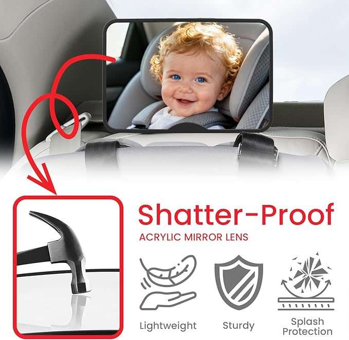 Baby Car Mirror, Safety Car Seat Mirror for Rear Facing Infant, Clear Wide View, Easily Observe the Baby Move, Secure, Shatterproof, Easy Install, Perfect (Black)