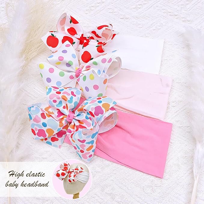 Baby Girl Soft Nylon Bow Elastic Headband Turban Toddler Infant Bow-knot Stretchy Hair Band Birthday Party Hair Bow Ribbon Accessories for Newborn Baby (Bow 1 - Color, Elastic)