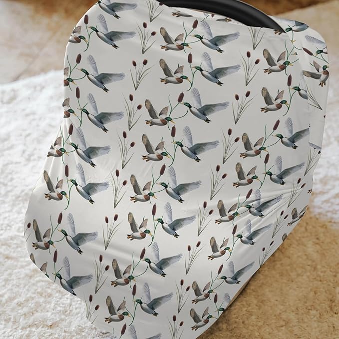 Hunting Mallards Ducks Baby Car Seat Covers Wild Duck Pond Lake Stretchy 5-in-1 Cover Adjustable Infant Carseat Canopy Cover Flying Mallards Waterfowl Breathable Nursing Cover-Up