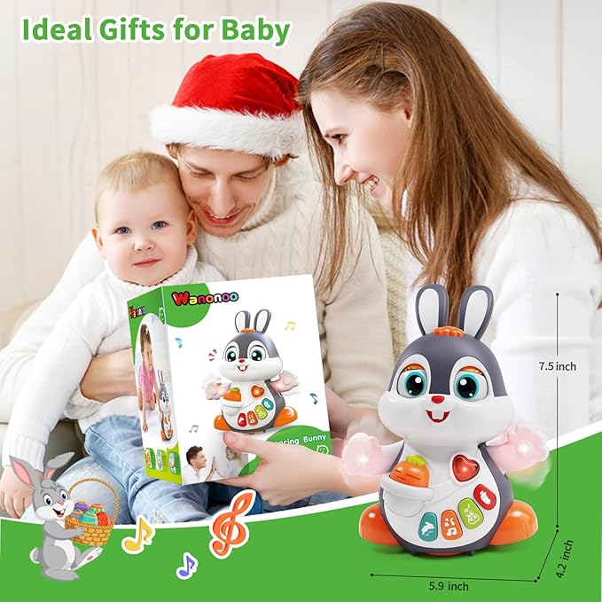 Baby Musical Easter Bunny Toy Dancing Crawling Tummy Time Toys, Light Up Infant Toys 0-3-6 6-12 12-18 Months Birthday Easter Gifts for 1 Year Old Boy Girl Learning Baby Easter Basket Stuffers