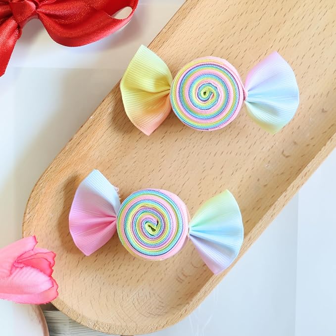 Valentines Pink Candy Rainbow Hair Bows Clips Valentine's Day Alligator Hair Clips Hairpins Hair Accessories for Teens Gift
