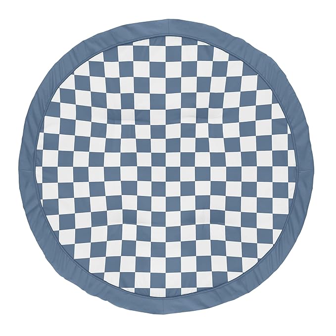 Sweet Jojo Designs Baby Play Mat (Blue Gingham Checkered Plaid) for Boys, Infant, Toddler Tummy Time Activity Floor Playmat (Vintage, Classic Checkerboard, Geometric, Minimalist, Retro, Slate & Steel)