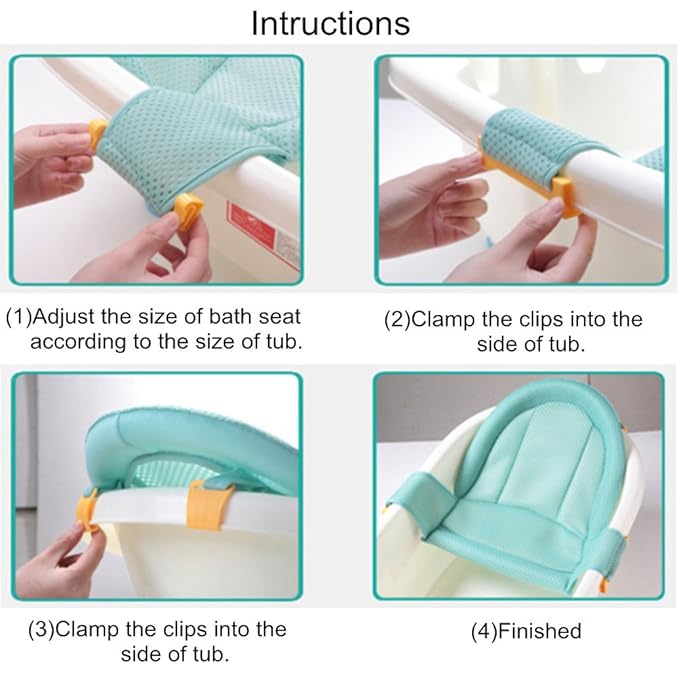 Bath Seat for Baby, Infant Bathing Seat Support Mat, Adjustable Comfortable Non-Slip Baby Shower Net Bathtub Sit Up Mesh, Bath Tub Baby Bath Cushion for Newborn - Blue (No Bathtub)