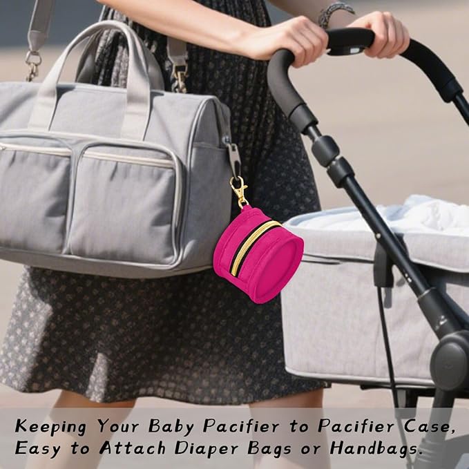 Hot Pink Pacifier Holder with Clip Pacifier Case for Diaper Bag Round Baby Pacifier Pouch Box Bag Portable