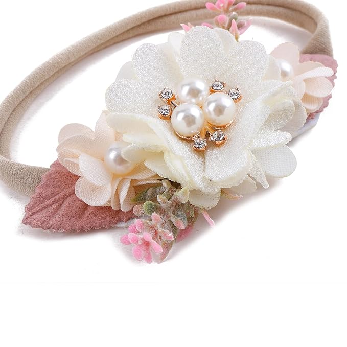 Baby Girl Flower Headband 6 PCS Elastic Hairbands Handmade Nylon Bows Headbands Chic Floral Hair Accessories Kids Gifts for Newborn Infant Toddlers