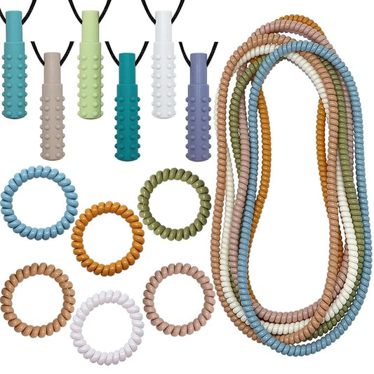 Stretchy Coil Bracelets Chewing Necklace for Kids Sensory, 18 Pack Chewy Necklace Sensory with Autism, ADHD, SPD, Silicone Stretch Sensory Chew Necklaces Bracelets Reduce Biting Stress and Anxiety