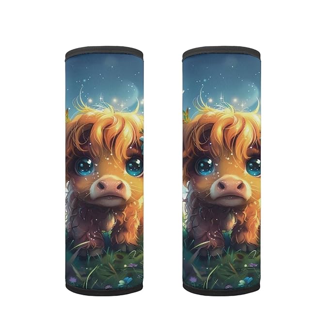 Biyejit Cute Highland Cow Car Seat Straps Shoulder Pad for Kids, Seat Belt Pad, Children Seatbelt Padding, Soft Comfort Seat Belt Cushion, Car Accessories for Boys Girls 2 Pack