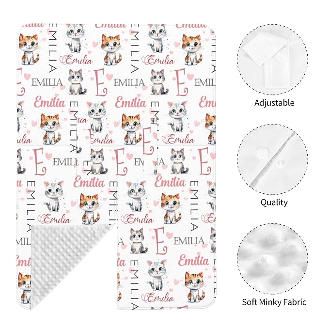 Custom Baby Car Seat Canopy Personalized Car Seat Covers with Name for Baby Boys Girls Customized Cat Nursing Breastfeeding Cover Infant Carseat Canopies Newborn Minky Baby Blanket