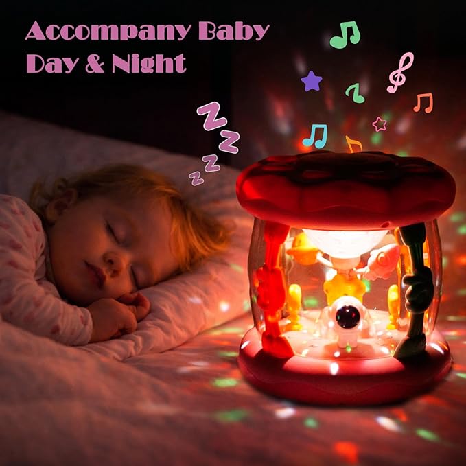 Baby Girl Toys 0-6 Months, Babies Outer Space Projector Rotating Musical Light Up Tummy Time Toy 6-12 Months, Crawling Learning Infant Toy for Toddlers 1 2 3 Years Old Newborn Birthday Gifts