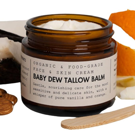 Gentle Face & Body Moisturizer for Babies – Baby Dew Tallow Balm with Grass-Fed Tallow and Organic Coconut Oil – Whipped, Food-Grade Skincare