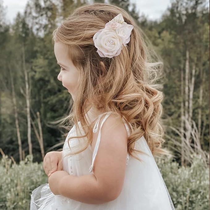 Flower Hair Clips Set-Cherrboll 3pcs Floral Hair Bow Accessories for Baby Girl Toddles Teen Gifts