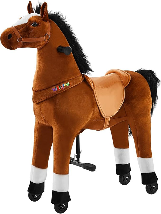 Ride on Horse Toy for Kids Riding Horse Pony Rider Mechanical Cycle Walking Action Plush Animal for 4 to 9 Years, No Battery or Electricity,Max Load 165 LBS, Medium Size