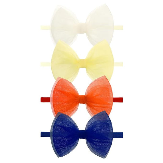 4 Pcs 4.5’’ Organza Lace Bow for Baby Girls Orange Headbands Blue Mesh Hair Bows Baby Shower Gifts for Newborn Infant Toddler Girl