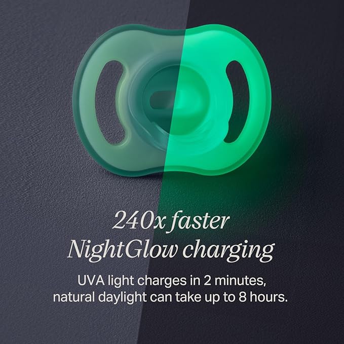 Tommee Tippee Pacifier Travel Sterilizer Case with 0-6M Ultra-Light NightGlow Pacifier, Glows in the Dark Charges in 2 Minutes, Portable UVC Sterilizer, AA Lithium Battery or USB Charge