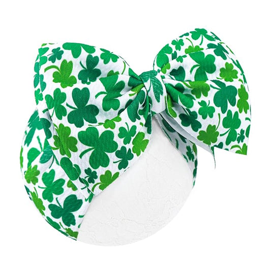 Hairband - St. Patrick's Day 7" Baby Bows Headbands with Clover Print Waffle Material - One Size Fits All - Hair Accessories for Infant Toddler - Gift Idea